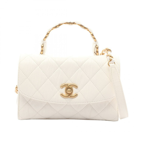 香奈兒 (CHANEL) 絎縫手把鏈條斜背包 AS2478 白色皮革 CC