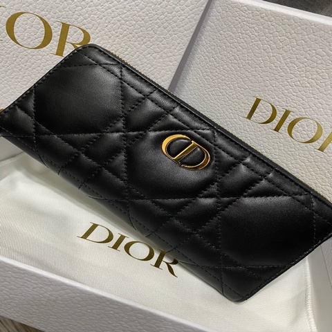 Dior黑色大籐格紋羊皮長夾