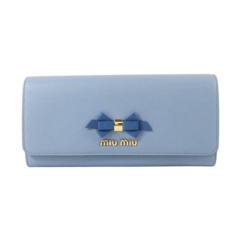 Miu Miu 牛皮皮革Long Flap Wallet with Pass Case金扣長錢包