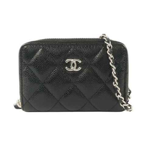 CHANEL 牛皮皮革Classic Zipped Coin Purse With Chain銀扣零錢包