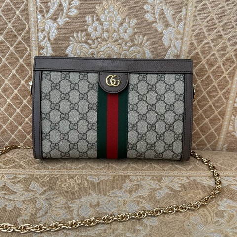 Gucci PVC咖牛皮金釦Ophidia磁吸釦肩背包（孫芸芸包）