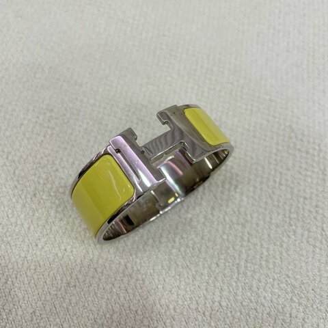 Hermès Clic H Wide Bracelet Lemon Yellow Silver Hardware Size L
