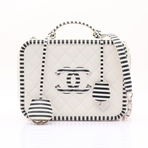 CHANEL 香奈兒 CC Filigree Vanity Case 肩背包 白色 牛皮 A93343 A93343
