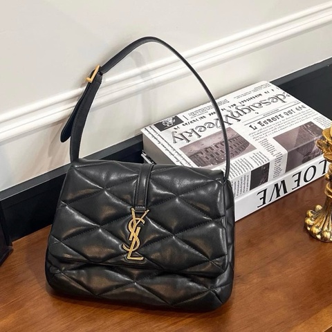 YSL 698567 LE 57黑絎縫小羊皮金釦肩背包
