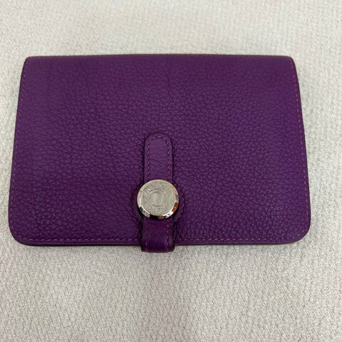 Hermès Dogon Compact Short Wallet Togo Leather Anemone Purple Silver Hardware
