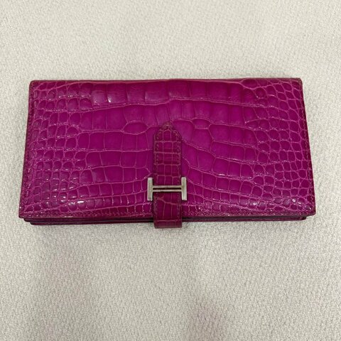 Hermès Bearn Long Wallet Crocodile Leather Mystique Purple Silver Hardware
