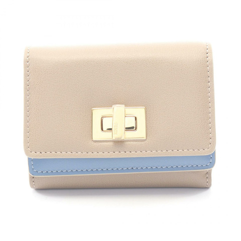 FENDI WAY 三折皮夾 8M0555AWR7F1WVB 皮革 米色 藍色 全新 女士