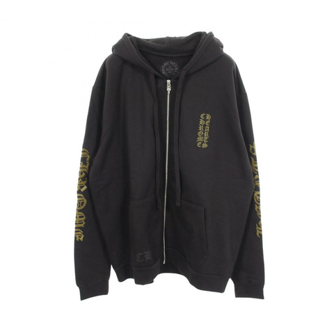 鉻心 (CHROME HEARTS) 匕首拉鍊臂標連帽衫，黑色，純棉材質，二手男款
