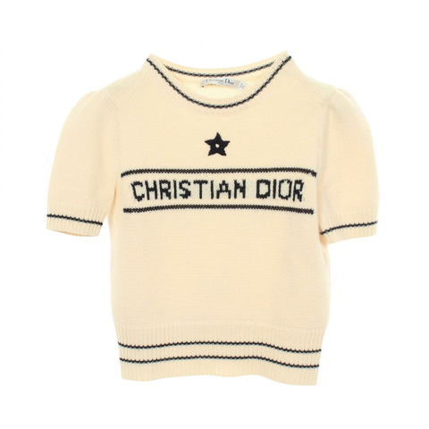 Dior Logo 泡泡袖短袖針織羊毛羊絨衫 米色 海軍藍 二手 女款