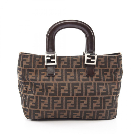 FENDI Zucca 手提包，棕色帆布皮革，二手女款