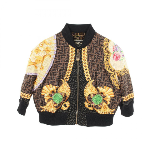 FENDI FENDI × VERSACE FENDI Zucca 圖案短版外套 其他外套 FJ7258 絲綢聚酯纖維 棕色 黑色 多色 二手 W