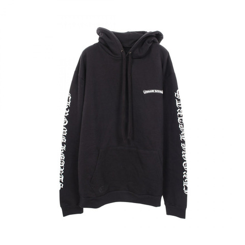 CHROME HEARTS 捲軸標誌，拉絨內襯連帽衫，純棉材質，黑色，二手男款