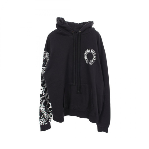 鉻心 (CHROME HEARTS) 臂章圖案連帽衫，純棉材質，黑色，二手男款