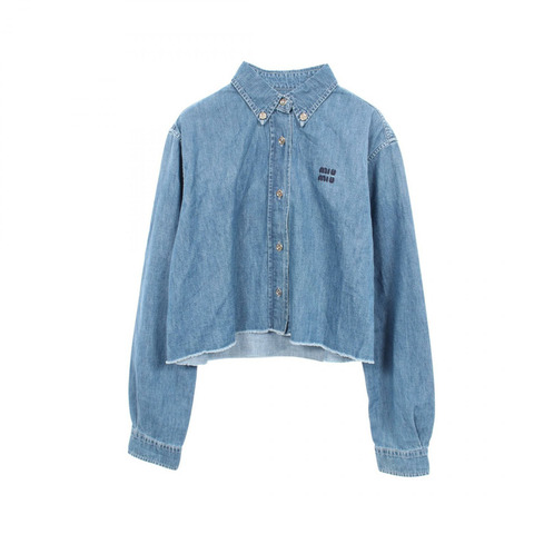 Miu Miu Logo刺繡短版牛仔上衣 其他上衣 棉質 海軍藍 二手 女裝