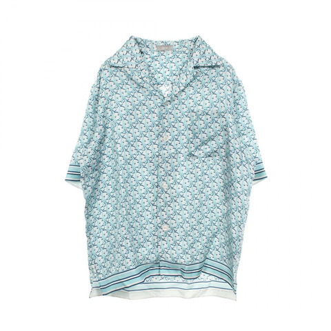 Dior Oblique Pixel 開領短袖上衣 其他款式 113C519A4751 絲綢 藍色 二手 男士