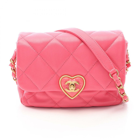香奈兒 (CHANEL) Matelasse Heart Lock 肩挎斜背包 AS3979 粉紅色皮革 金色五金 二手