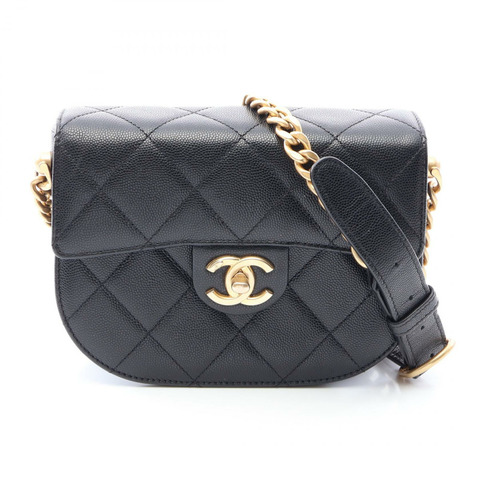 香奈兒 (CHANEL) 絎縫鏈條斜背包 AS2484 黑色皮革二手金色五金