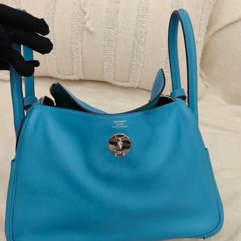 Hermès Lindy 26 Swift Leather Macaron Blue Bamboo Green Silver Hardware