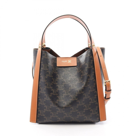 CELINE 小號 Cubo Triomphe 2WAY 手提包 124182Q7203MI PVC塗層帆布皮革 黑色 棕色 全新 女士