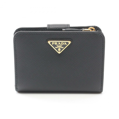 PRADA SAFFIANO TRIANG 雙折皮夾 1ML018QHHF0002 Saffiano 皮革黑色全新女式