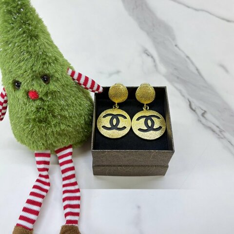 CHANEL Vintage雙C吊墜夾式耳環