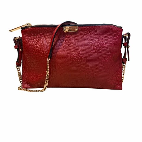 BURBERRY紅色全皮扁型斜背包