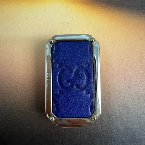 【赫蒂國際精品】 Gucci藍色 GG 壓花皮革金屬配件vintage