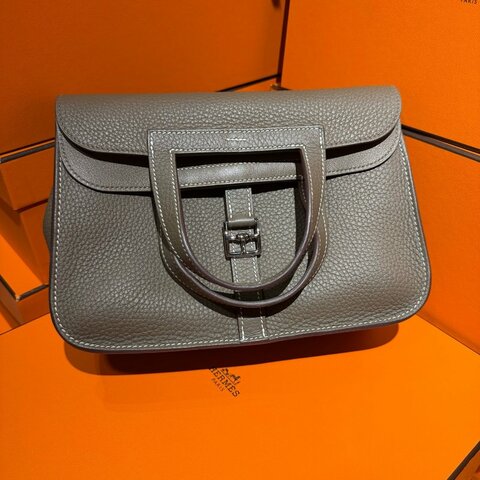 Hermes 愛馬仕 Halzan25手提包斜挎包單肩包 大象灰銀扣 TC皮