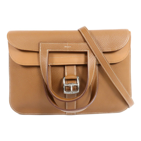 HERMES Clemence皮革Halzan 31手挽肩背兩用袋Gold