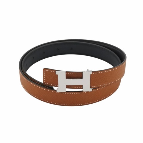 Hermes 棕色牛皮H皮帶扣雙面款腰帶