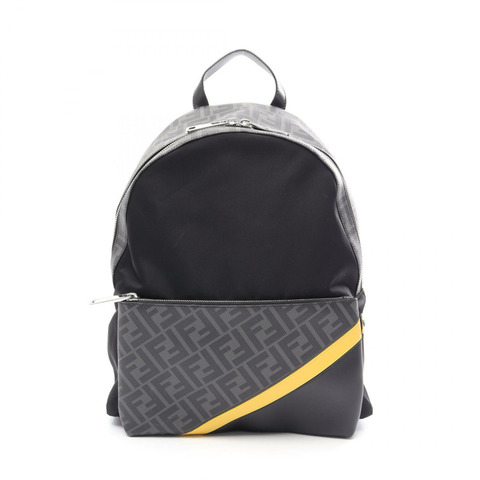 FENDI Diagonal 雙肩包 7VZ2042 尼龍帆布皮革 黑色 灰色 二手