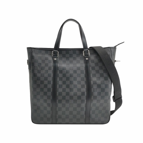 Louis Vuitton 路易威登 Tadao黑色牛皮棋盤格公文包斜挎包單肩包。