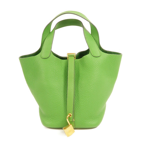 HERMES Clemence皮革Picotin PM手挽袋Vert Yucca