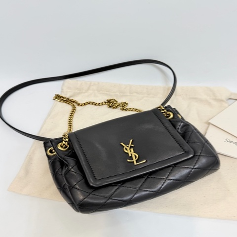 YSL NOLITA 黑金牛皮斜肩包