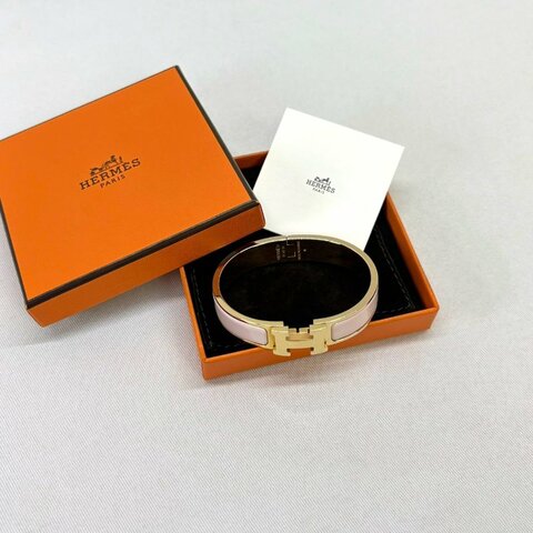 HERMES Clic H淺粉窄版琺瑯手環