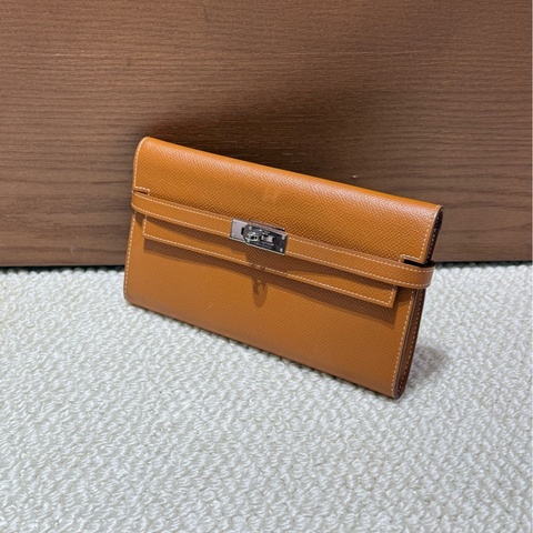 Hermes/愛馬仕 Kelly金棕銀扣錢包 A刻