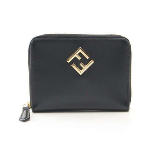 FENDI FF 鑽石拉鍊皮夾 8M0508ALV4F0KUR 黑色皮革 二手