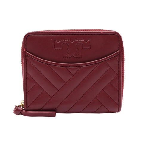 TORY BURCH 湯麗柏琦 Alexa 拉鍊 二折 短夾 酒紅色 牛皮 57006
