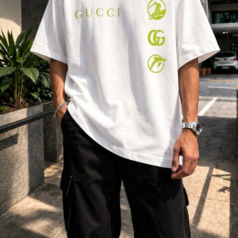 🎉男女都可穿 🎊GUCCI 螢光綠衝浪白T