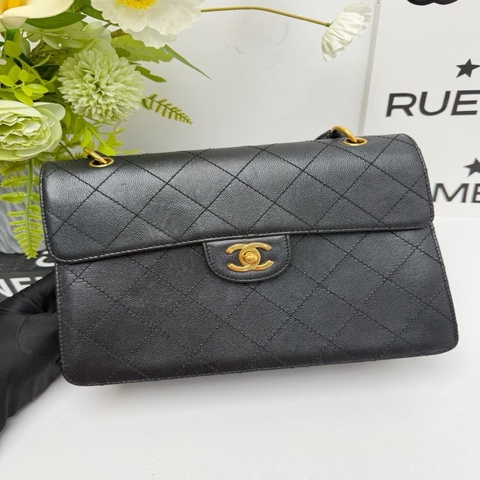 香奈兒Chanel 香奈兒 黑金荔枝牛皮寬肩帶cf kelly口蓋包