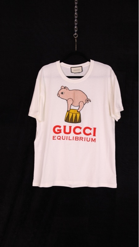 Gucci红白字母小猪图案T恤短袖上衣
