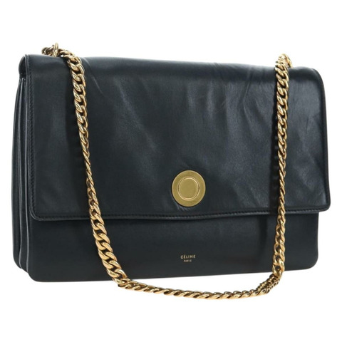 CELINE 鏈條單肩包 皮革 黑色 金色 正品 BA14803V