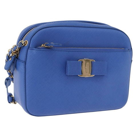 Salvatore Ferragamo Vala 鏈條肩包 皮革 藍色 金色 正品 197212V