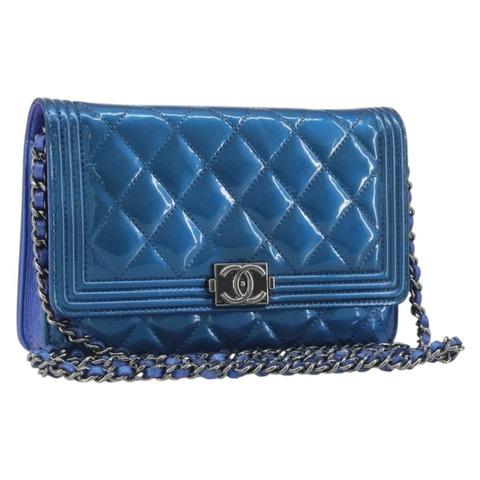 香奈兒 (CHANEL) Matelasse Boy Chanel 鏈條肩挎皮夾 漆皮 CC Auth 197570A