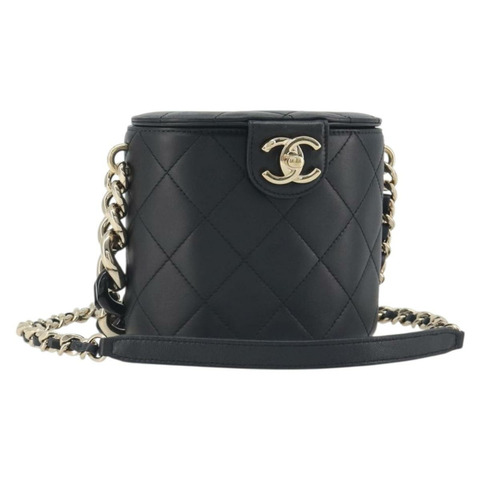 香奈兒 (CHANEL) 絎縫鏈條肩背化妝包，羊皮材質，黑色，CC標誌，正品編號198651SAM