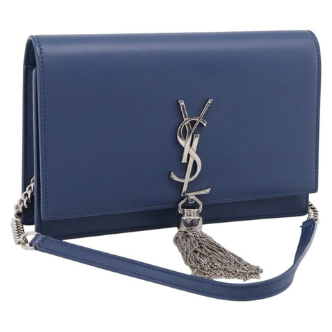 SAINT LAURENT Kate 鏈條肩包 皮革 海軍藍 銀色 正品 ka5752V