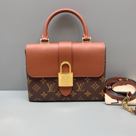 LV 97新 老花焦糖色Lock bb鎖頭包