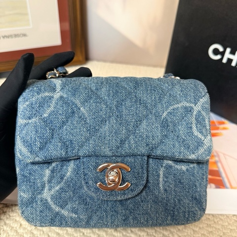 Chanel 香奈兒 藍色牛仔方胖子單肩包斜挎包
