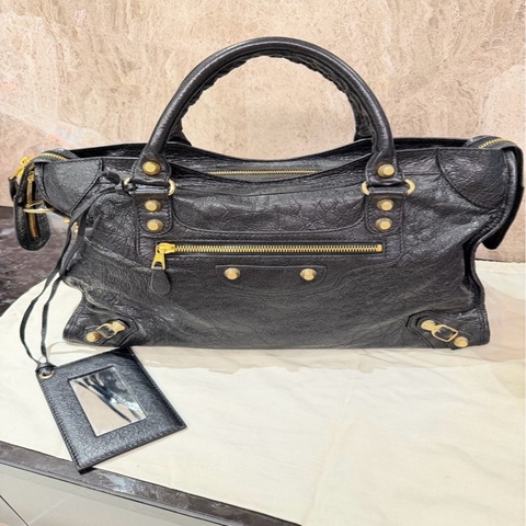 Balenciaga 巴黎世家City 黑金機車包9.9新