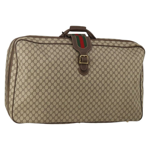GUCCI GG Supreme Web Sherry Line 旅行箱 PVC 米色 金色 正品 194417